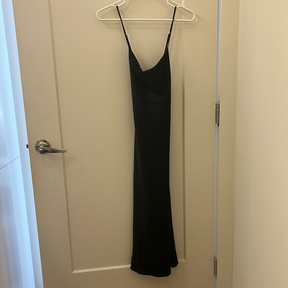 Show Me Your Mumu Verona Cowl Dress in Black Luxe Satin